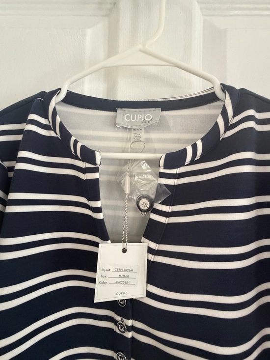 Cupio Navy & White Striped Button-Front Henley Blouse - Picture 2 of 3